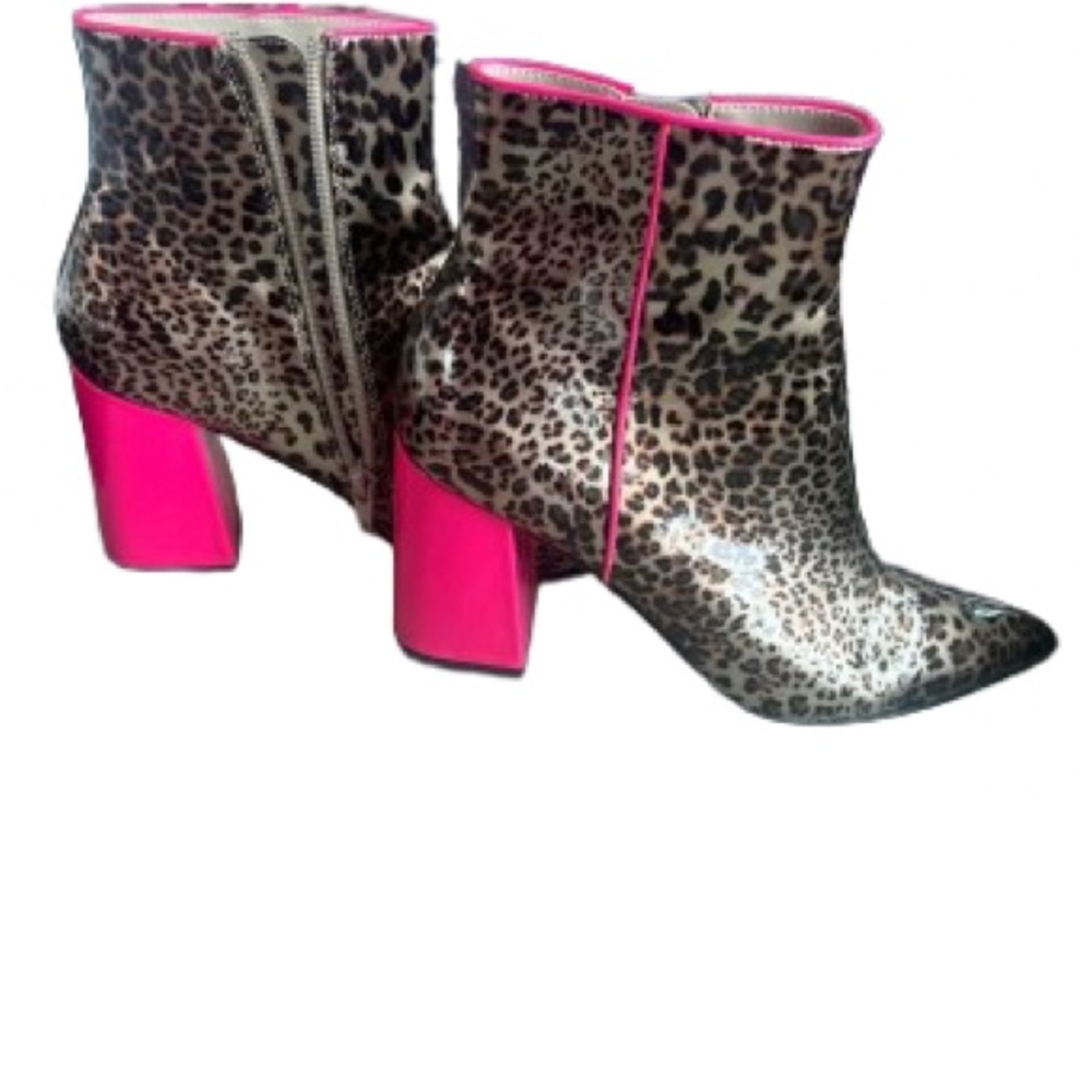 Betsey Johnson Leopard and Neon Pink Ankle Boots